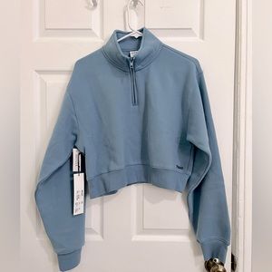 Aritzia TNA Cozy Fleece Perfect 1/4 Zip Sweatshirt (Blue)